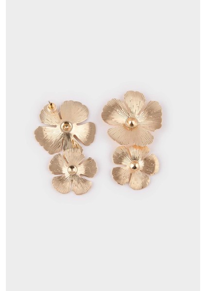 Kadın Çiçekli Gold Küpe E8043AXNS