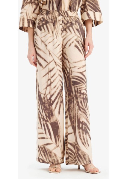 Wide Leg Desenli Modal Kumaş Palazzo Pantolon Yüksek Bel Düz Geniş Paça E8599AX25SM