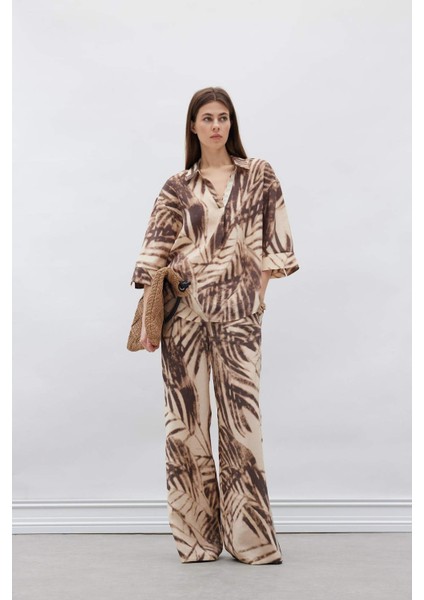 Wide Leg Desenli Modal Kumaş Palazzo Pantolon Yüksek Bel Düz Geniş Paça E8599AX25SM