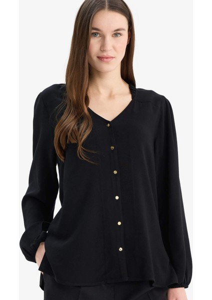 Regular Fit Apaş Yaka Basic Düz Düğmeli Uzun Kollu Gömlek D1074AX25SP