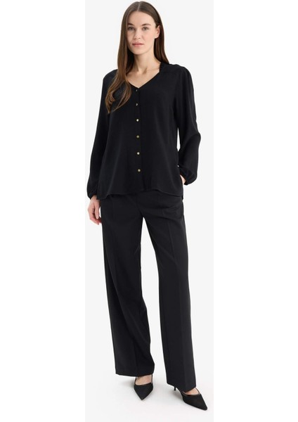 Regular Fit Apaş Yaka Basic Düz Düğmeli Uzun Kollu Gömlek D1074AX25SP