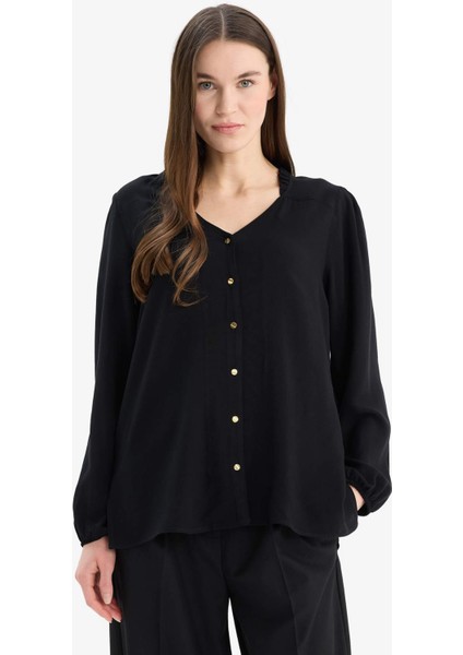 Regular Fit Apaş Yaka Basic Düz Düğmeli Uzun Kollu Gömlek D1074AX25SP