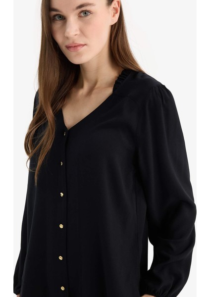 Regular Fit Apaş Yaka Basic Düz Düğmeli Uzun Kollu Gömlek D1074AX25SP