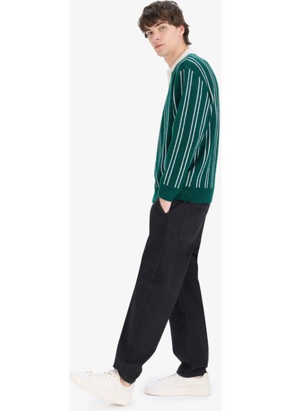 Relax Fit Polo Yaka Çizgili Triko Kazak E8400AX24WN modelleri