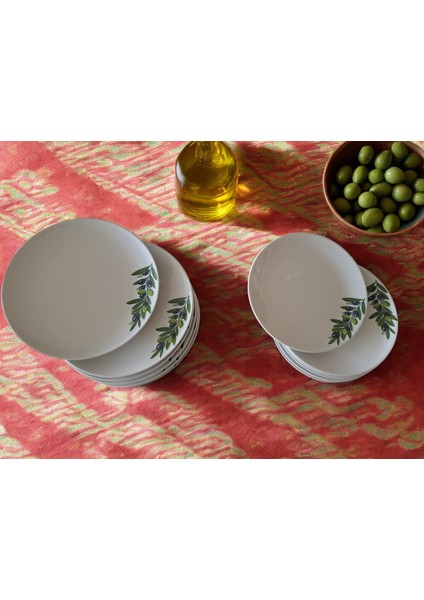 Zeytin Desenli Tabak 2 Adet 25 cm ve 2 Adet 21 cm