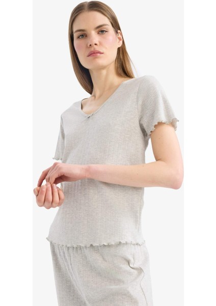 Regular Fit Pijama Takımı Kısa Kollu Üst Uzun Alt-Fall in Love E9229AX25SP modelleri