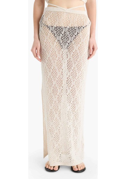 Regular Fit Ajurlu Triko Maxi Plaj Eteği-Fall in Love B6888AX25SP