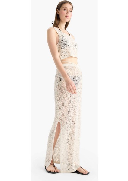 Regular Fit Ajurlu Triko Maxi Plaj Eteği-Fall in Love B6888AX25SP fiyatları