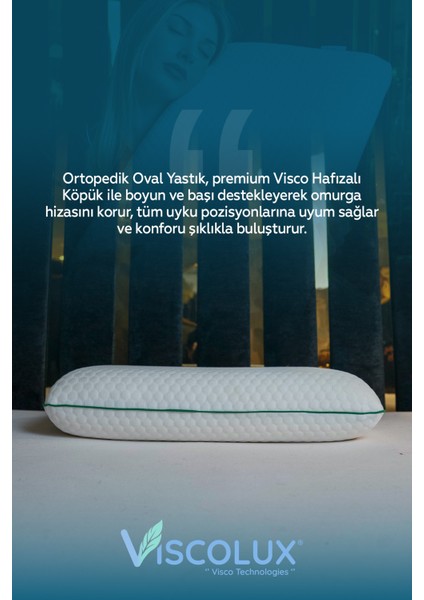 Oval Sabun Ortopedik Visco Yastık - %100 Visco Boyun Düzleşmesi Önleyici 60X40X15 Yeşil fırsatları