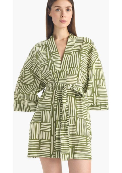 Regular Fit Desenli Kuşaklı Pamuklu Kimono-Fall in Love D0453AX25SP modelleri