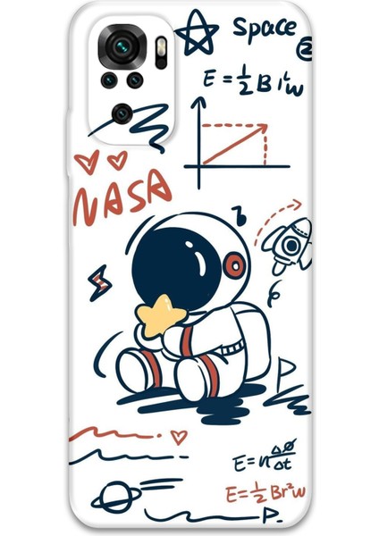 Xiaomi Redmi Note 10S Uyumlu Astronot Desenli Telefon Kılıfı + Ekran Koruyucu - 5858