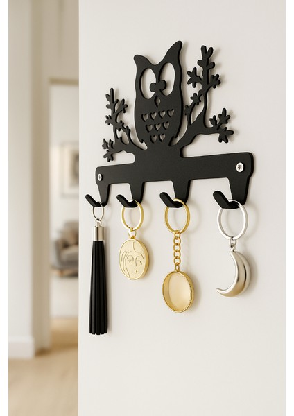 Baykuş Figürlü 4 Kancalı Metal Anahtar Askılığı, Yapışkanlı Duvara Monte Askı fiyatları