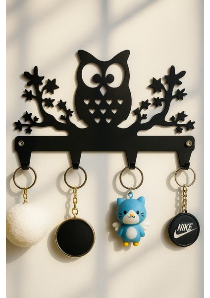 Baykuş Figürlü 4 Kancalı Metal Anahtar Askılığı, Yapışkanlı Duvara Monte Askı modelleri