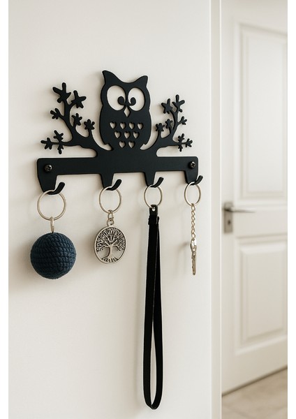 Baykuş Figürlü 4 Kancalı Metal Anahtar Askılığı, Yapışkanlı Duvara Monte Askı fırsatları