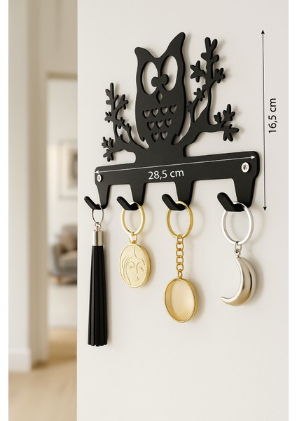Baykuş Figürlü 4 Kancalı Metal Anahtar Askılığı, Yapışkanlı Duvara Monte Askı indirimleri