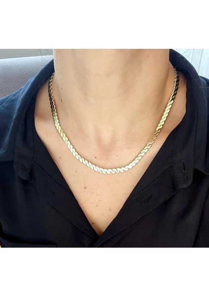 Premium Paslanmaz Çelik Gold Ezme Burgu Zincir Kolye