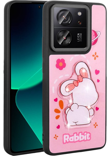 Xiaomi Mi 13T Kılıf Parlayan Kabartmalı Ikonik Figürlü Joec Amas Silikon Kapak-Pembe