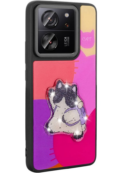 Xiaomi Mi 13T Kılıf Parlayan Kabartmalı Ikonik Figürlü Joec Amas Silikon Kapak-Pembe modelleri
