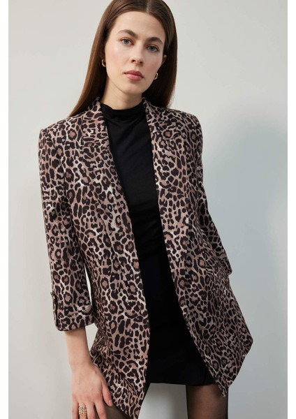 Relax Fit Leopar Desenli Blazer Ceket E1483AX25SM