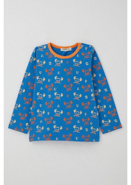 Erkek Çocuk Pijama Takımı Sevimli Yengeç Desenli 1-3 Yaş, Saks Mavisi fiyatları