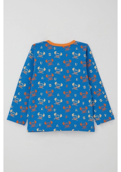 Erkek Çocuk Pijama Takımı Sevimli Yengeç Desenli 1-3 Yaş, Saks Mavisi fırsatları