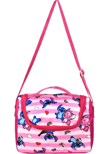 Stitch Pembe Karakterli Üçlü Kız Çocuk Ilkokul Okul Çantası Stiç (Çanta Termal Beslenme Kalemlik) modelleri