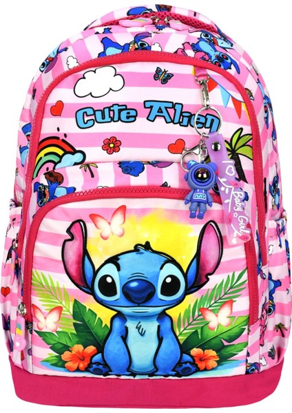 Stitch Pembe Karakterli Üçlü Kız Çocuk Ilkokul Okul Çantası Stiç (Çanta Termal Beslenme Kalemlik) fırsatları