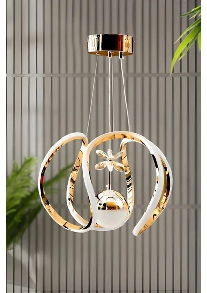 Badem Tek Top - Cam Kelebekli - LED Avize - 3 Renk Kumandalı - Gece Modlu - Dimmer Ayarlı