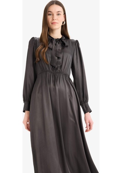 Regular Fit Fiyonk Yaka Saten Uzun Kollu Midi Elbise F0819AX25SP modelleri