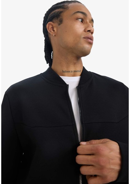 fit Slim Fit Dar Kesim Kolej Yaka Bomber Skuba Dalgıç Kumaş HIRKA F0877AX25SP