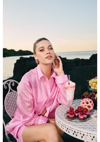 Afra x DeFacto Pembe İp Detaylı Gold Küpe F1117AXNS