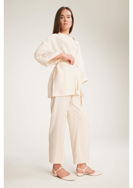 Regular Fit Uzun Kollu Kuşaklı Kimono F0986AX25SM fiyatları