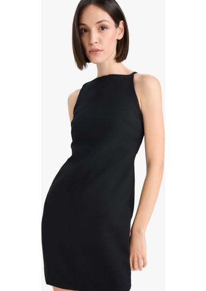 Halter Yaka Basic Düz Mini Siyah Elbise F1775AX25SM fırsatları