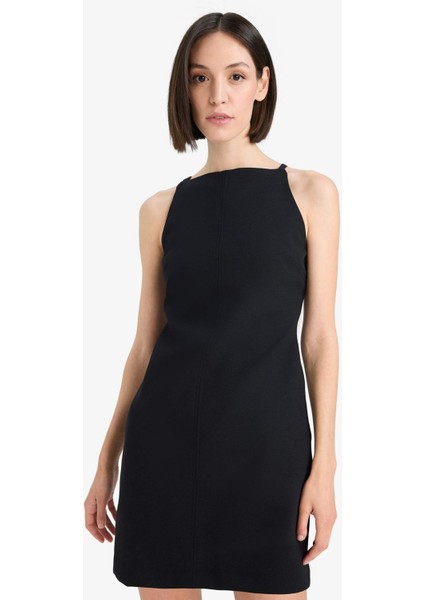 Halter Yaka Basic Düz Mini Siyah Elbise F1775AX25SM indirimleri