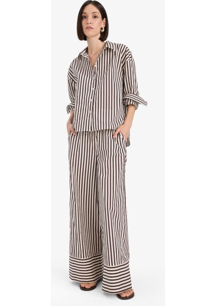 Wide Leg Kumaş Pantolon Çift Cepli Yüksek Bel Geniş Paça F0259AX25SM indirimleri