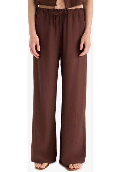 Wide Leg Kumaş Pantolon Çift Cepli Yüksek Bel Geniş Paça E7434AX25SM