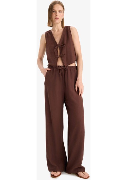 Wide Leg Kumaş Pantolon Çift Cepli Yüksek Bel Geniş Paça E7434AX25SM