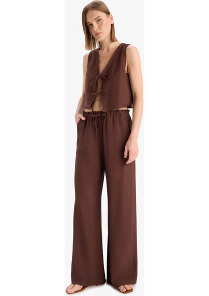 Wide Leg Kumaş Pantolon Çift Cepli Yüksek Bel Geniş Paça E7434AX25SM