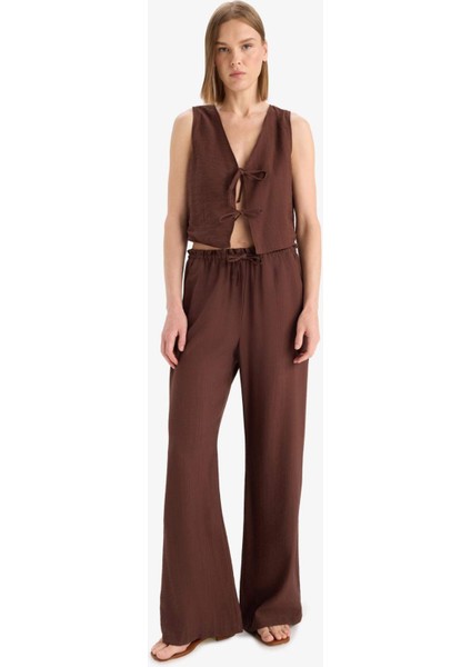 Wide Leg Kumaş Pantolon Çift Cepli Yüksek Bel Geniş Paça E7434AX25SM