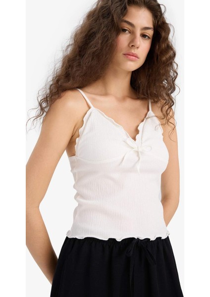 Loose Fit V Yaka Beyaz Askılı Bluz F1914AX25SM modelleri