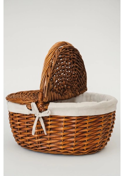 Krem Kumaş Detaylı Hasır Piknik Sepeti 40X30X19 cm – Kapaklı Termoform Sepet modelleri