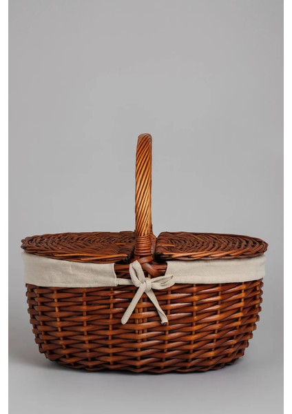 Krem Kumaş Detaylı Hasır Piknik Sepeti 40X30X19 cm – Kapaklı Termoform Sepet fırsatları