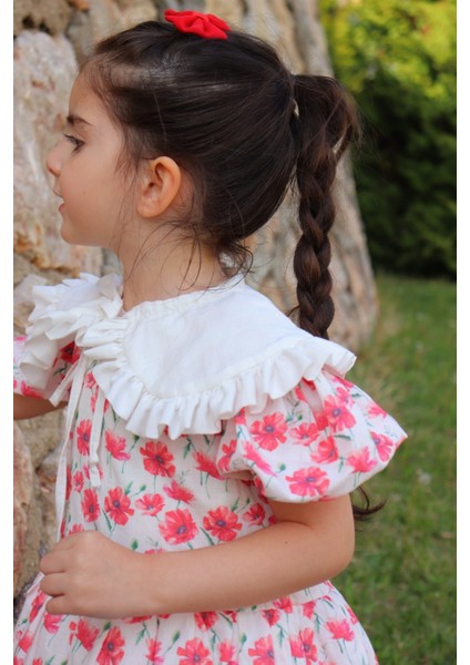 Gelincik Çıkarılabilir Yaka Pamuk Keten Kız Ç0cuk Elbise