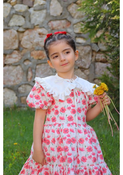 Gelincik Çıkarılabilir Yaka Pamuk Keten Kız Ç0cuk Elbise