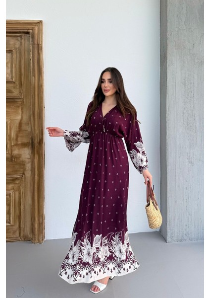 Uzun Kollu Etek Desenli Uzun Kadın Elbise fiyatları