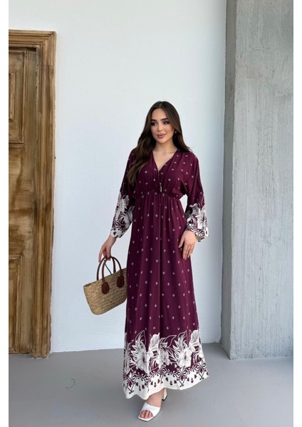 Uzun Kollu Etek Desenli Uzun Kadın Elbise fırsatları