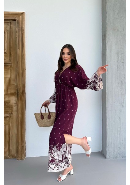 Uzun Kollu Etek Desenli Uzun Kadın Elbise indirimleri