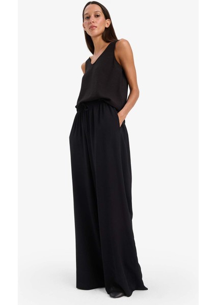 Wide Leg Keten Karışımlı Kumaş Palazzo Pantolon Yüksek Bel Geniş Paça E0127AX25SP