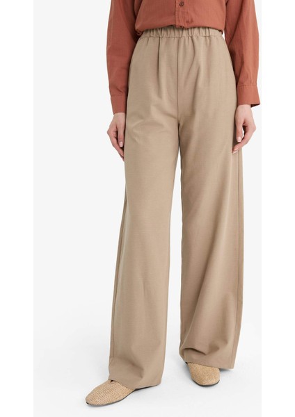 Keten Karışımlı Wide Leg Geniş Paça Flamlı Pantolon E7480AX25SM