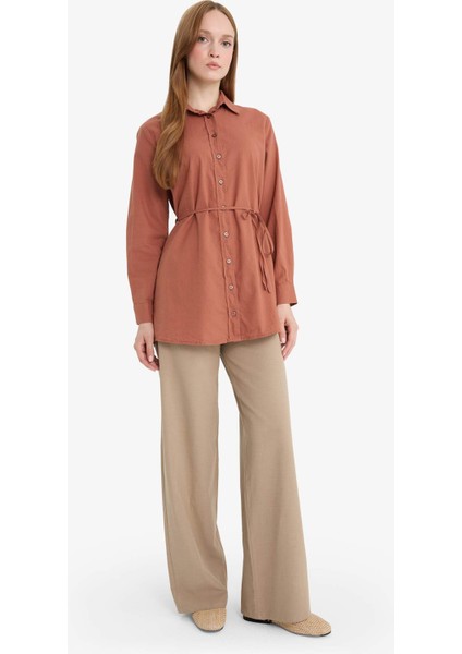 Keten Karışımlı Wide Leg Geniş Paça Flamlı Pantolon E7480AX25SM fırsatları